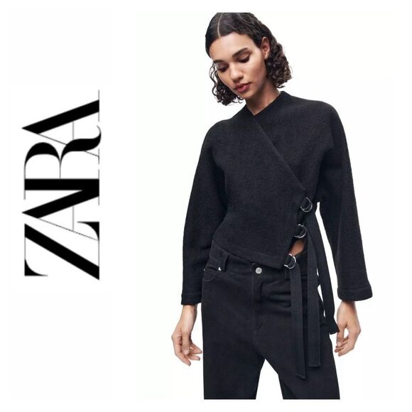 NWT Zara Limited Edition ZW Wool Crossover Jacket with Buckles in Black, Small - Picture 1 of 16